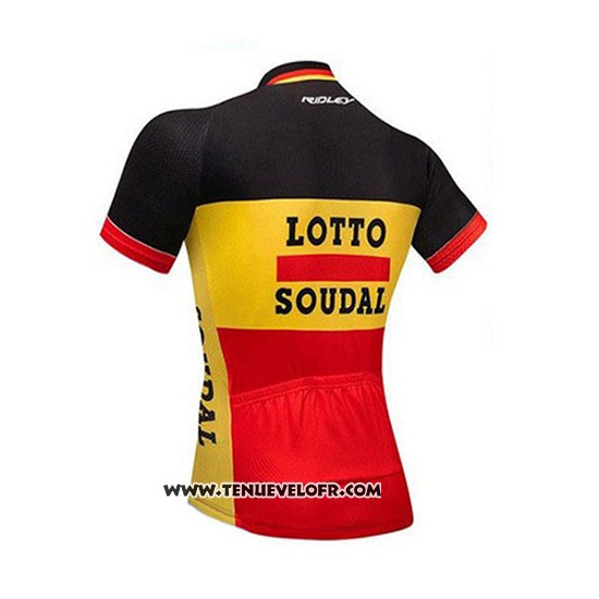 2018 Maillot Ciclismo Lotto Soudal Noir Jaune Rouge Manches Courtes et Cuissard